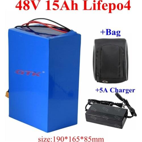 Deep cycle 48v 15ah lifepo4 lithium battery with bms for 1500w 1000w 48V electric bike scooter Folding bicycle moped+5A Charger