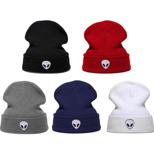 Hot Sale Embroidery Alien Hat Winter Men And Women Cuff Hats Soft Solid Beanies Hip Hop Unisex Warm Knitted Caps