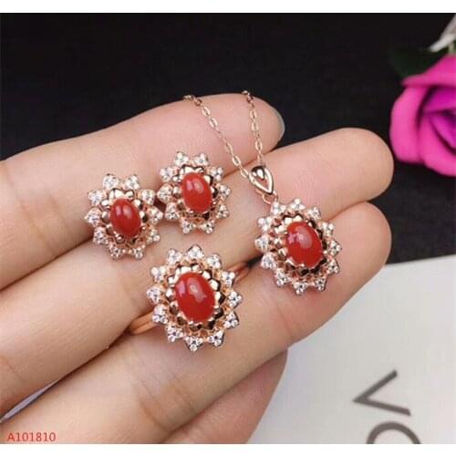 KJJEAXCMY boutique jewels 925 pure silver inlaid natural red coral female ring pendant earrings set snowflake support test