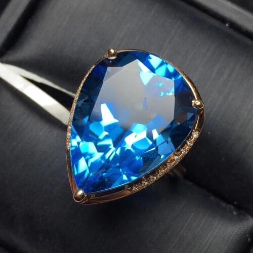 Topaz Ring Fine Jewelry Real 18K Gold AU750 Jewellery 100% Natural Blue Topaz Gemstone Female Rings for Women Fine Ring