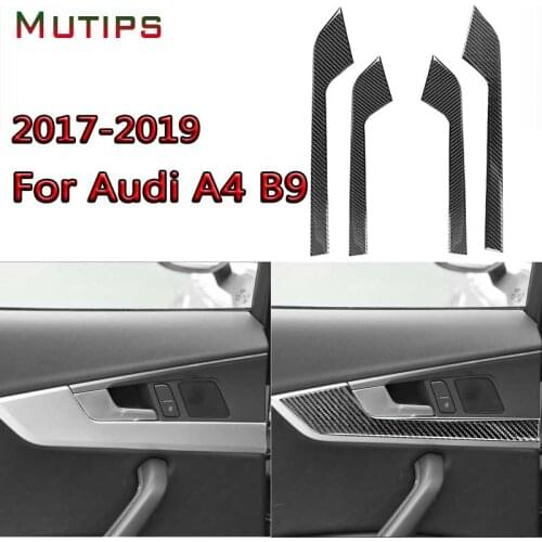 Mutips Car Window Door Handle Bowl Panel Cover Trim Strip Carbon Fiber Sticker Interior Mouldings For Audi A4 B9 2017 2018 2019