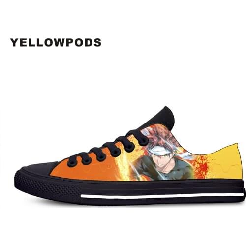 Mens Flats Classic Canvas Shoes Shokugeki No Soma Anime Hot Cool Low Top Women Woman Black Flats 3D Print Casual Fashion Shoes