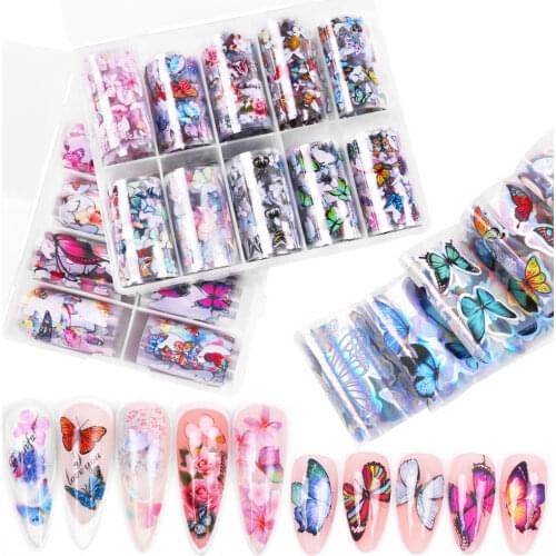 New Butterfly Nail Art Stickers Flowers Nail Design Sticker Butterfly Foil Nail Art Kit Manicure Tips