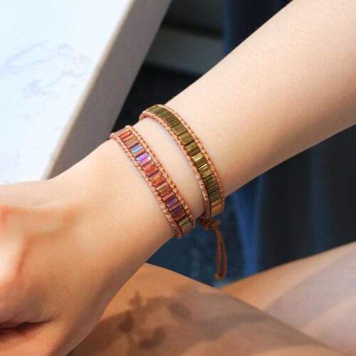 QUANCHI New Tila Bead Bracelet Pulseras 2021 Handmade Leather Wrap Bracelets for Womens Fashion Jewelry Pulsera