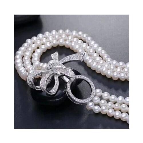 7-8mm natural south sea white pearl necklace 18" 925 silver