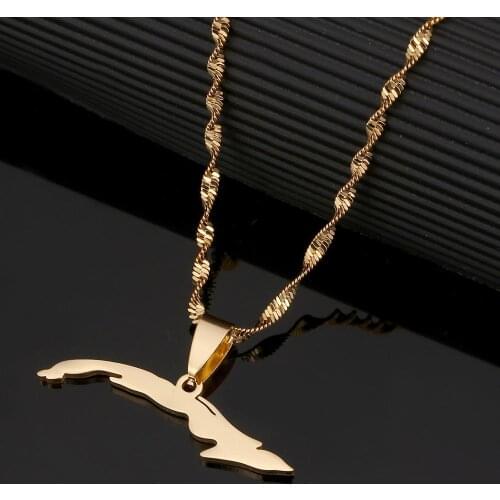 Stainless Steel Gold Color Cuba Map Pendant Necklaces For Women Map of Cuba Charm Jewelry