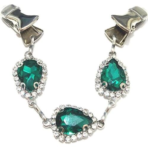 Peacock Green Crystal Sweater Closure Clip Shawl Cloak Clasp Women Jewelry Rhinestone Cardigan Chain Brooch Cinch Guard Clips