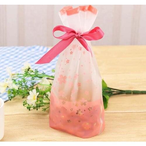 Plastic drawstring Bags For DIY Biscuits Snack candy Baking Package Decor Kids Gift Supplies environmental pink flower sakura Wh