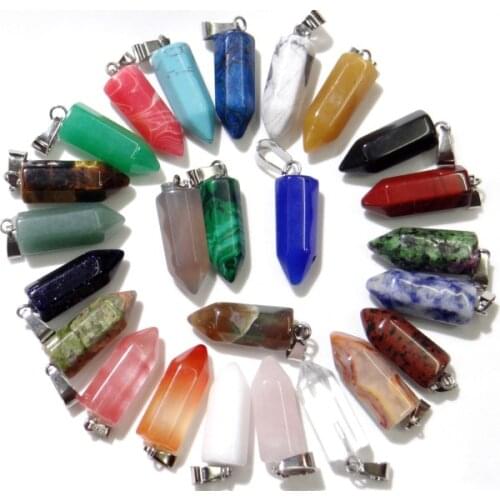 Natuursteen amethist Agaate Quartz Crystal tiger eye Mix pijler charms chakra Hangers voor Diy sieraden maken ketting24pcs A3