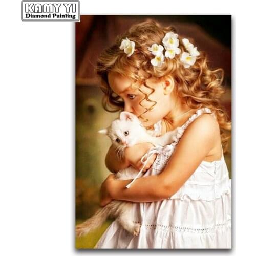 Full square Diamond painting Cross stitch girl Lovers kitten full round Diamond mosaic angel 3D DIY Diamond embroidery cute Cat