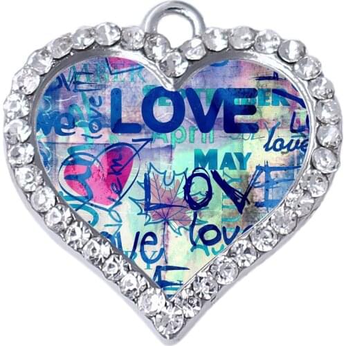 Popular LOVE pattern label metal charm for romantic couple jewelry DIY crystal pendant