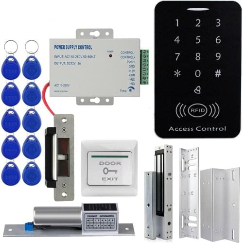 RFID Card Door Access Control System Kit Outdoor RFID Keypad Electric Magnetic Strike Lock Switch 12.5KHZ IP68 Waterproof