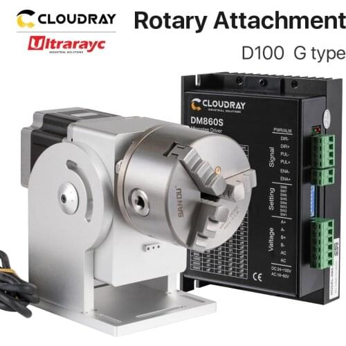 Ultrarayc Rotary Attachment MAX Diameter 100mm Rotary Device with Three Chuck + DM860S Driver for UV & Fiber Marking Machine