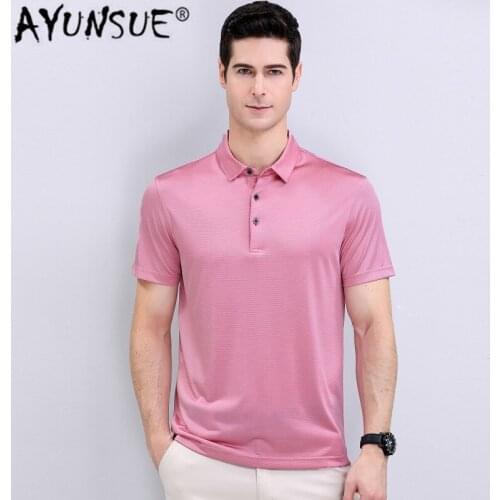 New Polo Shirt Men 100% Silk Summer Clothes Lapel Business Ice Silk Shirts Short Sleeve Shirt Solid Color Men Clothing WLP101