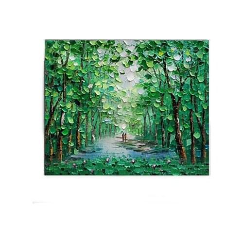 Hand Painted Landscape Canvas Wall Art Walking Along a Wooded Path Oil painting on Canvas Wall Pictures for Living Room Bedrooms