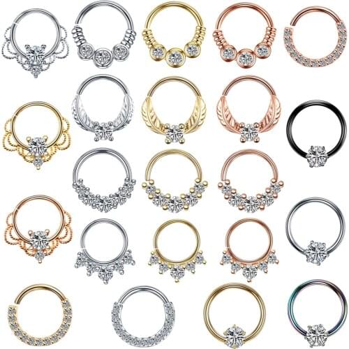 1Pc Brass Septum Clicker Hoop Ring Nose Labret Ear Tragus Cartilage Daith Helix Earring Stud Body Piercing Jewelry 18G 20G