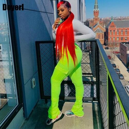 Pink Stacked Pants Joggers Women High Waist Flare Ruched Pants Streetwear Women Trousers Pockets Stacked Sweatpants Bell Bottom