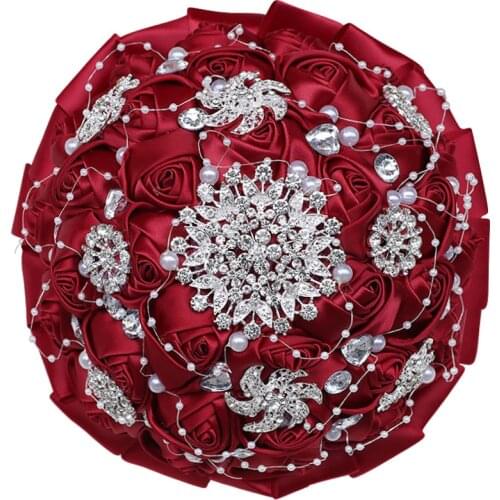 European Style Wedding Bouquet for Bride and Bridesmaid Luxury Crystal Pearl Streamer Handmade Rose Sister Bouquet W631