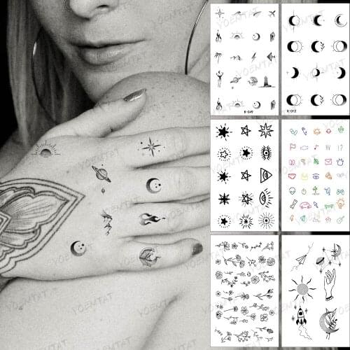 Water Transfer Temporary Tattoo Sticker Small Sun Moon Star Eye Flash Tatoo Flower Music Arm Wrist Fake Tatto For Body Art Women