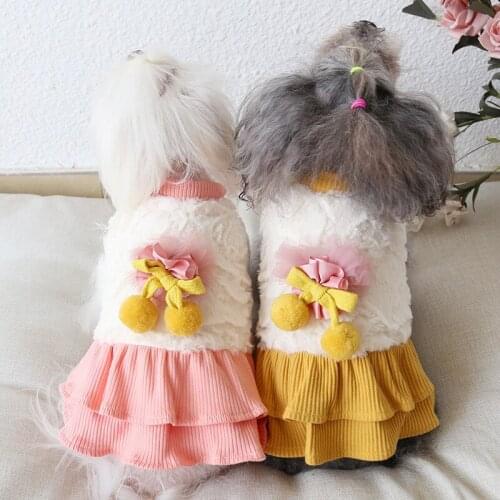 Dog Skirts for Autumn and Winter Pleated Skirt Bow Decor Pet Clothes Cotton Padded Vestiti Per Cani Dog Cat Dresses pet clothes
