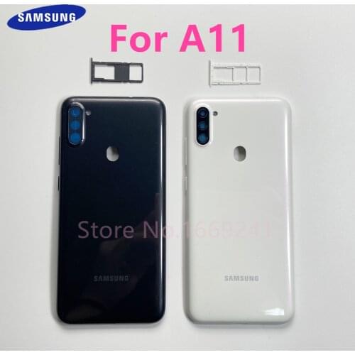 For Samsung Galaxy A11 A115 A115F Back Cover Battery Door Housing Repair Rear Case Plastic Replacement Parts With SIM Card Tray