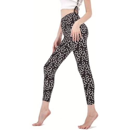 LJCUIYAO High Waist Fitness Leggings Women Workout Push Up Legging Fashion Thousand Love Pattern Spandex Jeggings Womens Pants
