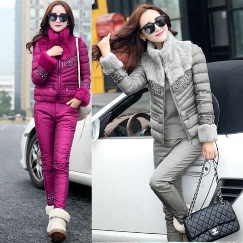 2019 Turtleneck Time-limited New Fashion Slim Rabbit Hair Stitching Thick Large Size Vest Cotton Trousers 3 Piece Suit Women