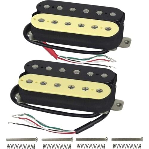 1 Set 2 Pcs Neck and Bridge High Output Alnico 5 Guitar Pickup Double Coil Humbucker Pickups For Electric Guitar (Cream+Black)