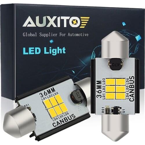 AUXITO 2x Canbus C5W LED Festoon 31mm 36mm 41mm Bulb Number License Plate Lights Car Interior Trunk Lamp 12V 6000K Xenon White