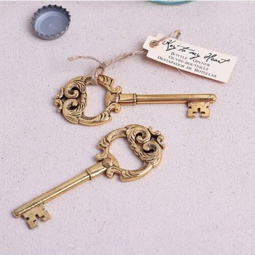 50pcs Key to My Heart Key Bottle Openers Wedding Favors and Gifts Golden Beer Wine Bottle Openers Wedding Bridal Party Guests