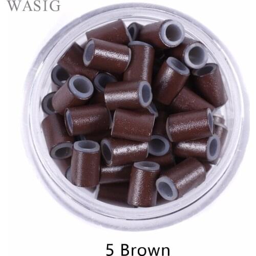 5# Brown 500pcs 4.5mm Lined Silicone Copper Tubes Microlinks Loop Rings Hair Beads for Human Hair Extensions Braids Tools