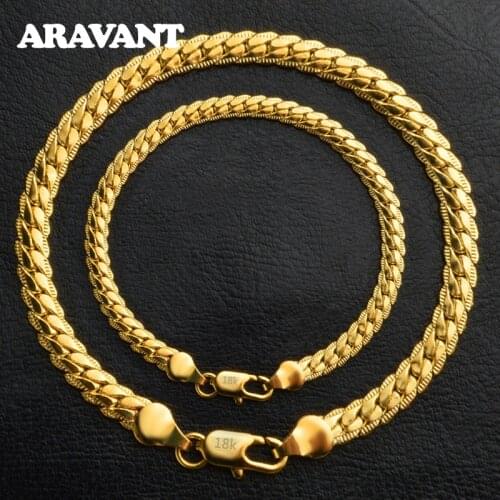 6MM Full Sideways 925 Sterling Silver Gold Necklace Link Chain Bracelet For Women Men Fashion Jewelry Sets Wedding Gift