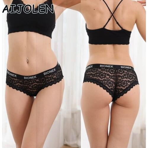 AIJOLEN Solid Color Lace Sexy Underwear Letter Belt Ladies Underpants Sexy Flowers Panties Soft Breathable Womans Briefs