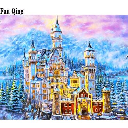 5D DIY Diamond Painting Snow scene of Christmas castle full square round Diamond Embroidery 3D Cross Stitch Decor Christmas Gift