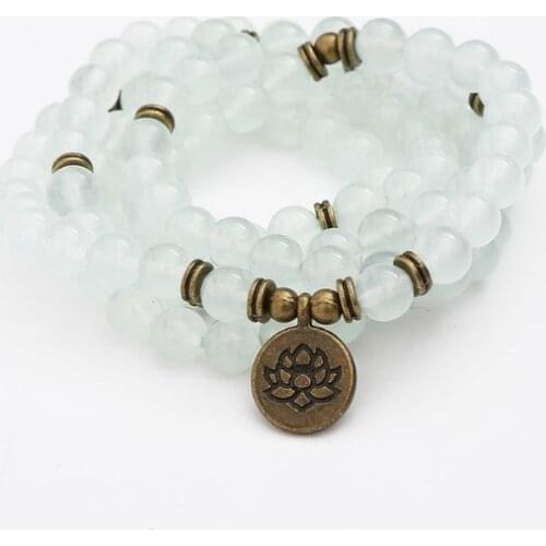 White 108 beads 8mm elastic adjustable Lotus life tree Buddha OM eye Chakra Reiki agate Onyx Yoga Bracelet necklace ook35