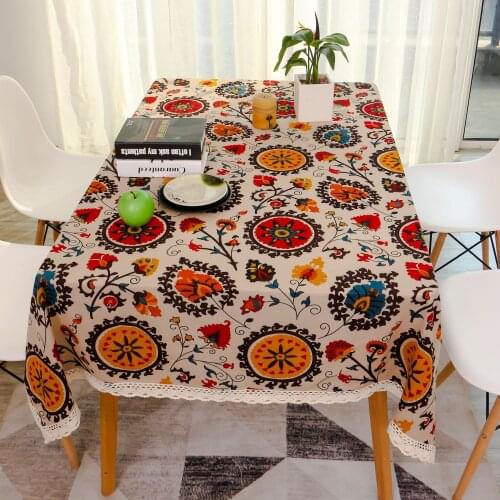 Bohemian Table Cloth Ethnic Style Cotton and Linen Table Cloth Rectangular Tablecloth Dust Cloth Christmas Home Decor