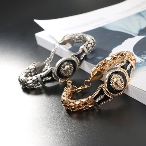 Fashion Alloy Metal Link Chain Lion Head Pattern Punk Mens Bracelet For Unisex Classic Bracelet Party Jewelry Wholesale