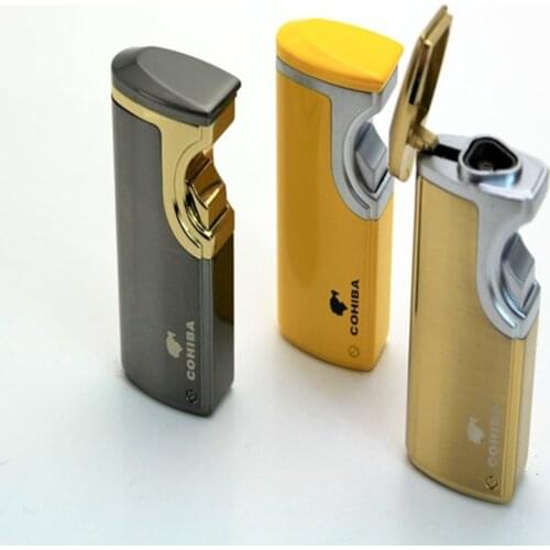 COHIBA Windproof Powerful Triple Torch Lighter BBQ Jet Gas Cigar Lighter Turbo Metal Kitchen Cigar Spray Gun Outdoor Gadgets Man