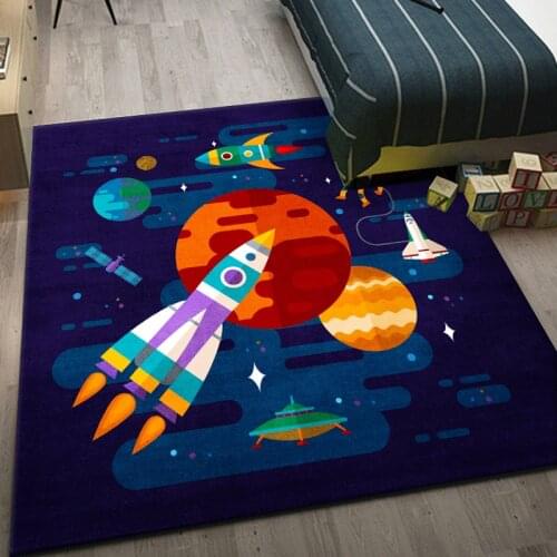 Rocket Spaceship Printing Living Room Carpet Flannel Anti-slip Boys Play Mat Floor Area Rug Home Decor Corridor Bedroom Rug