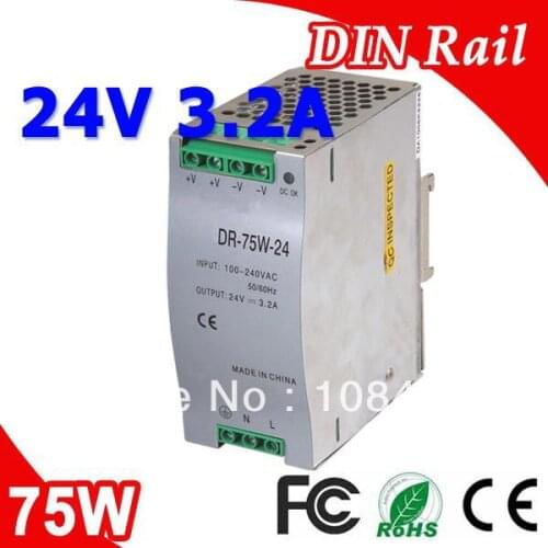 DR-75-24 LED Single Output Din Rail Switching Power Supplies Transformer DC 24V 3.2A Output SMPS