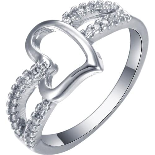 Hainon New Luxury Love Heart Rings Jewelry Silver Color Finger Jewelry Princess Hollow White Clear Cubic Zircon Rings Gifts