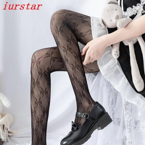 Iurstar Sexy Hollow Bowknot Fishnet Stockings Lolita Lace lovely Breathable Fantaisie Pantyhose Netpanty Hosiery Tights Women