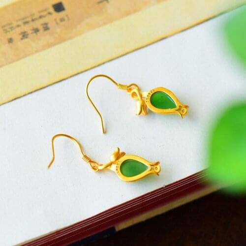 Jasper Eardrops Fairy Mori Style Super Fairy Sterling Silver Hetian Jade Pendant Female Jade Necklace Magnolia Flower Earrings F