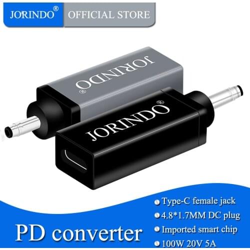 JORINDO Type-C female jack to DC4.8*1.7MM bullet male plug Laptop PD decoy adapter ,USB-c to DC4817,100W,5A