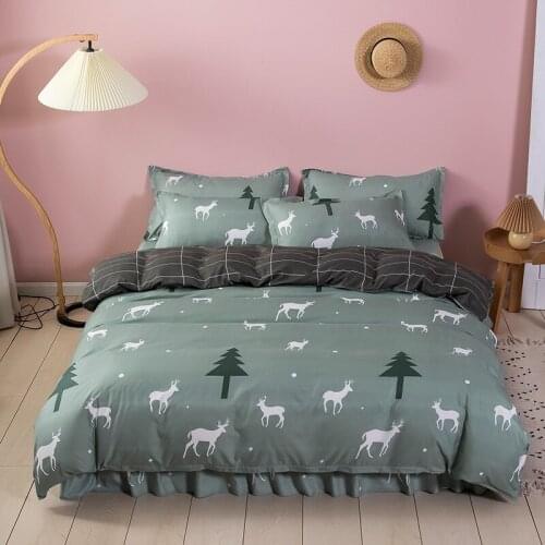 Kawaii Girl Pink Love Bed Skirt Korean Princess Style Bedding Sets Duvet Cover Double Duvet Cover Four-piece Set