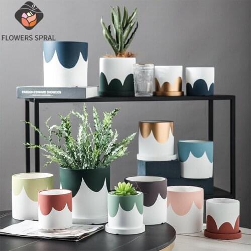 Nordic Style Home Decoration Ceramic Flower Pot Ornaments Office Garden Balcony Hydroponic Flower Pot With Hole With Tray