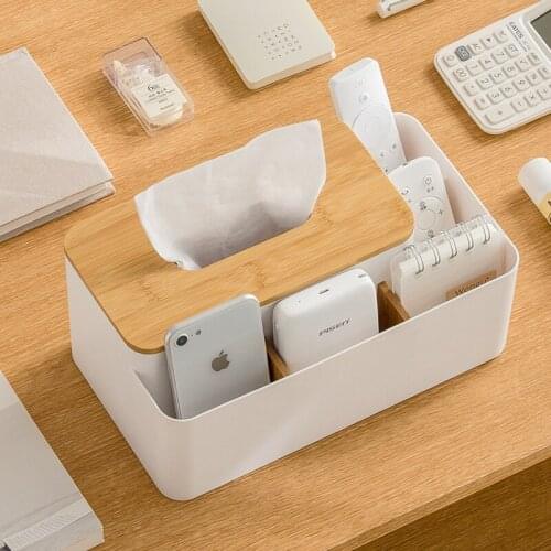 Multifunctional extraction tissue box Desktop compartment storage box Japanese bamboo household tissue box