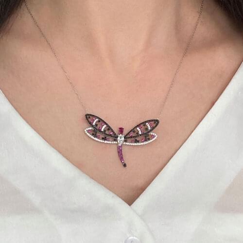 Fashion Chain Choker 925 Silver Necklace For Women Trendy Rhinestone Dragonfly Charm Collares Turkish Fine Jewelry