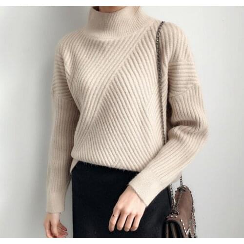Korean Style Fashion Thick Turtleneck Cashmere Sweater Women Knitwear Solid Pull Femme Jumper Pullover Loose Sweater