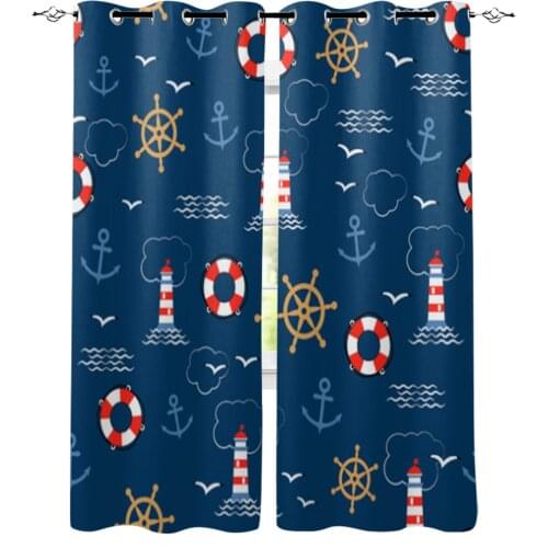 Marine Themed Anchor Lighthouse Window Curtains for Living Room Luxury Kitchen Bedroom Drapes Home Decor Backdrop Curtain